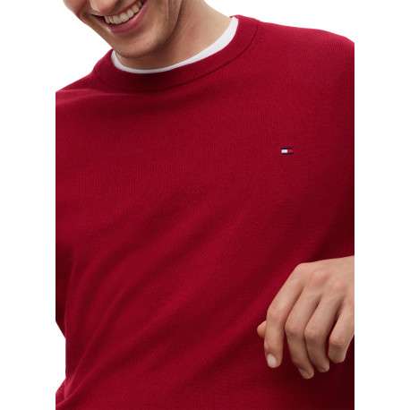 Pull en coton biologique rouge à coupe droite pourvu d'un col rond - Image 4