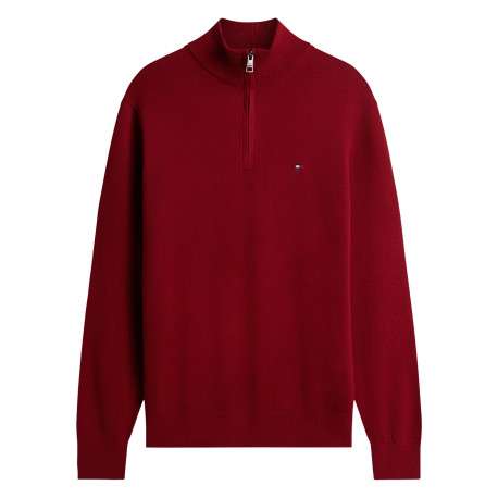 Pull en coton biologique rouge à coupe droite pourvu d'un col camionneur