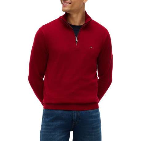 Pull en coton biologique rouge à coupe droite pourvu d'un col camionneur - Image 2