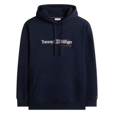 Sweat à capuche marine uni avec des manches longues et une coupe droite