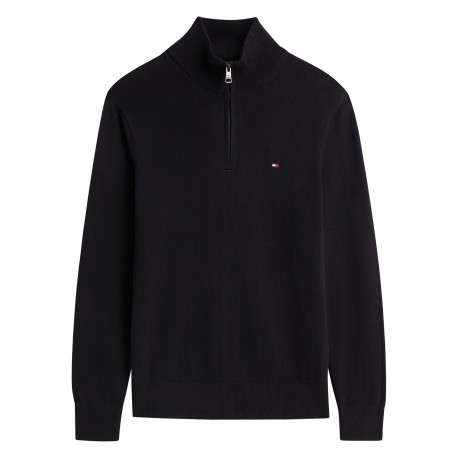 Pull en coton biologique noir à coupe droite pourvu d'un col camionneur