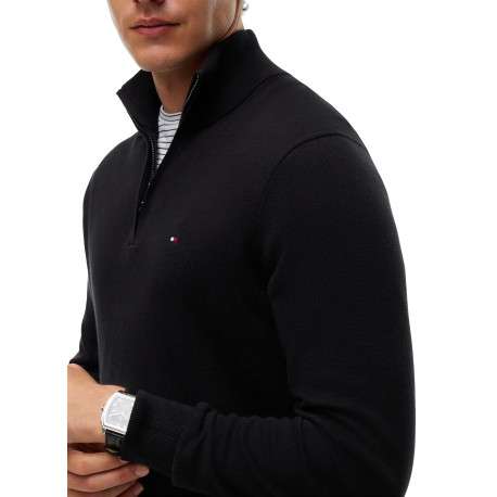Pull en coton biologique noir à coupe droite pourvu d'un col camionneur - Image 5