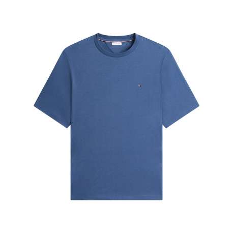 T-shirt bleu uni en coton biologique avec un col rond et des manches courtes