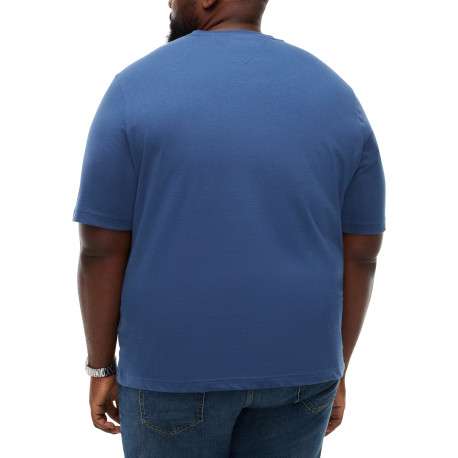 T-shirt bleu uni en coton biologique avec un col rond et des manches courtes - Image 3