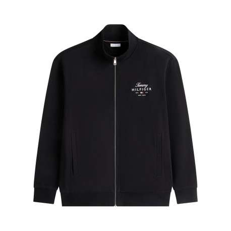 Gilet zippé en coton noir uni avec une coupe droite et un col montant