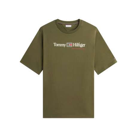 T-shirt kaki uni en coton biologique avec une coupe droite et un col rond