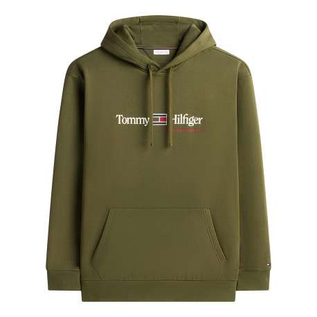 Sweat à capuche kaki uni avec une coupe droite et des manches longues