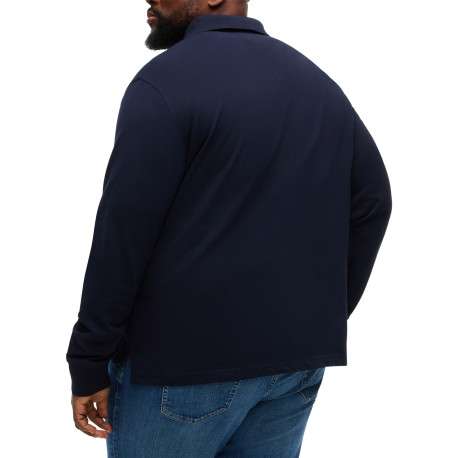 Polo en coton biologique marine uni avec un col boutonné et des manches longues - Image 3