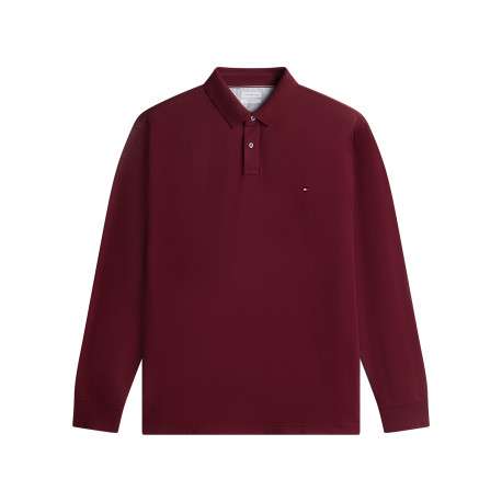Polo en coton biologique bordeaux uni avec un col à revers boutonné