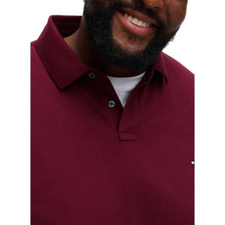 Polo en coton biologique bordeaux uni avec un col à revers boutonné - Image 5