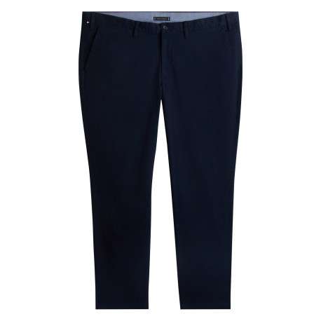 Pantalon chino marine uni en coton avec une coupe droite et 4 poches