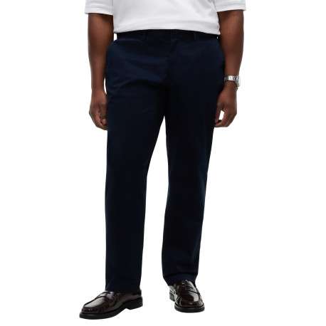Pantalon chino marine uni en coton avec une coupe droite et 4 poches - Image 2
