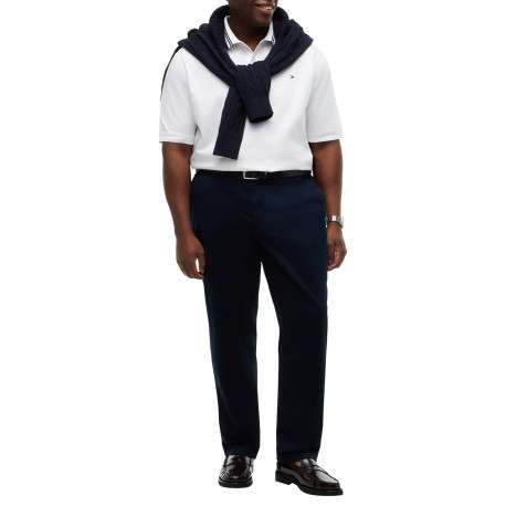 Pantalon chino marine uni en coton avec une coupe droite et 4 poches - Image 4