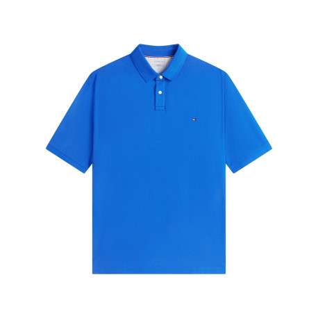 Polo bleu uni en coton biologique avec une coupe droite et un col à revers