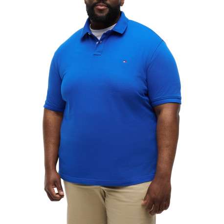 Polo bleu uni en coton biologique avec une coupe droite et un col à revers - Image 2