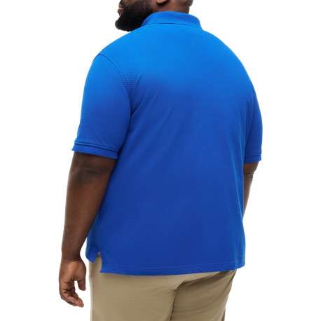 Polo bleu uni en coton biologique avec une coupe droite et un col à revers - Image 3