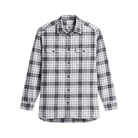 Chemise blanche et grise à rayures en coton biologique avec un col à revers