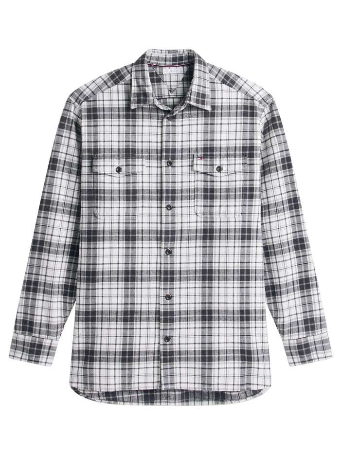 Chemise blanche et grise à...