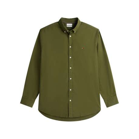Chemise en coton kaki unie avec une coupe droite et un col boutonné