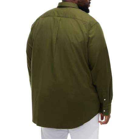 Chemise en coton kaki unie avec une coupe droite et un col boutonné - Image 3