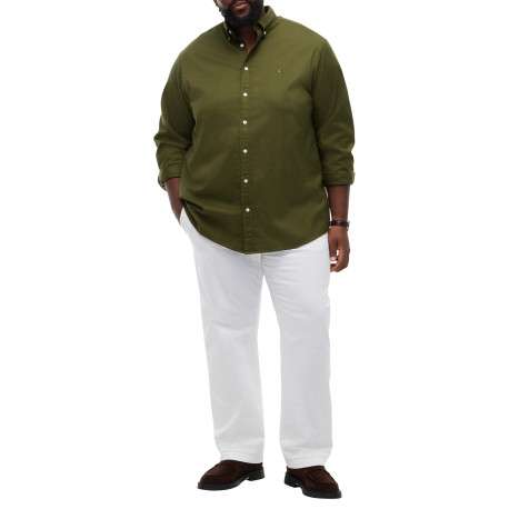 Chemise en coton kaki unie avec une coupe droite et un col boutonné - Image 4