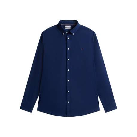 Chemise bleu marine unie en coton avec un col boutonné et des manches longues