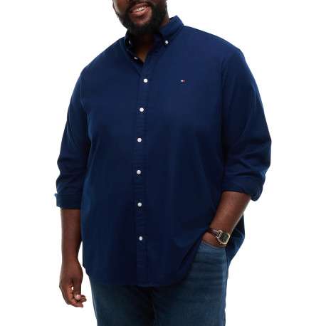 Chemise bleu marine unie en coton avec un col boutonné et des manches longues - Image 2