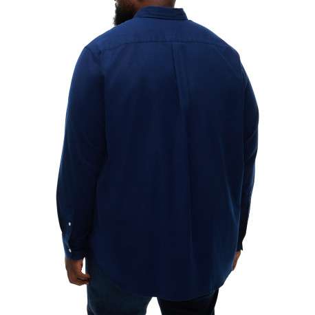 Chemise bleu marine unie en coton avec un col boutonné et des manches longues - Image 3