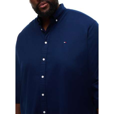 Chemise bleu marine unie en coton avec un col boutonné et des manches longues - Image 5