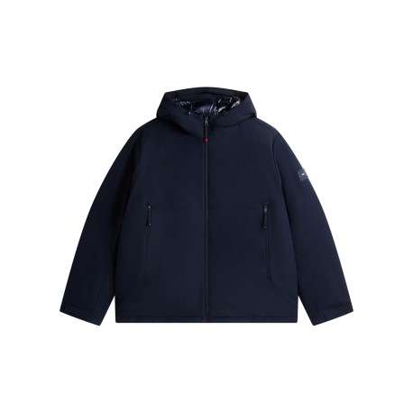 Blouson à capuche marine uni avec une coupe droite et une fermeture zippée