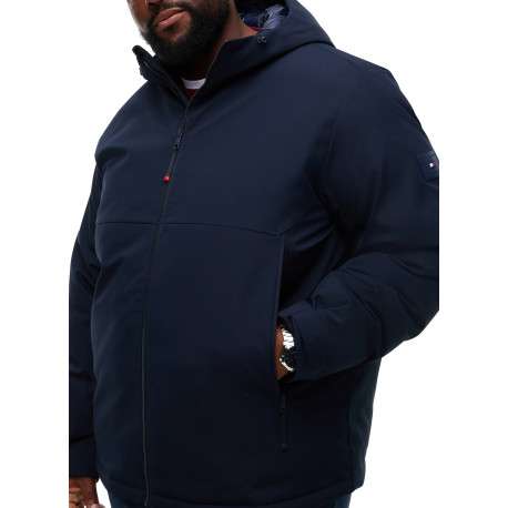 Blouson à capuche marine uni avec une coupe droite et une fermeture zippée - Image 4