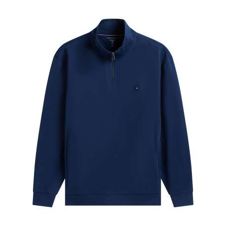 Sweat en coton mélangé bleu uni avec un col camionneur et 1 poche kangourou