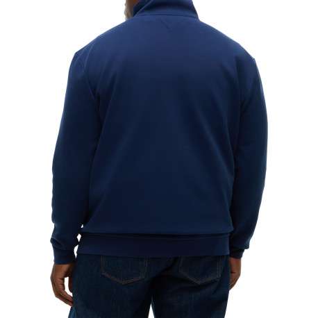 Sweat en coton mélangé bleu uni avec un col camionneur et 1 poche kangourou - Image 3