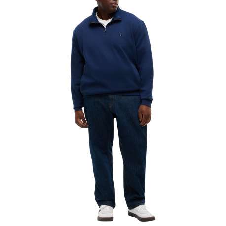 Sweat en coton mélangé bleu uni avec un col camionneur et 1 poche kangourou - Image 4