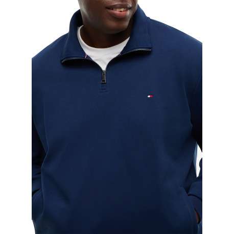 Sweat en coton mélangé bleu uni avec un col camionneur et 1 poche kangourou - Image 5
