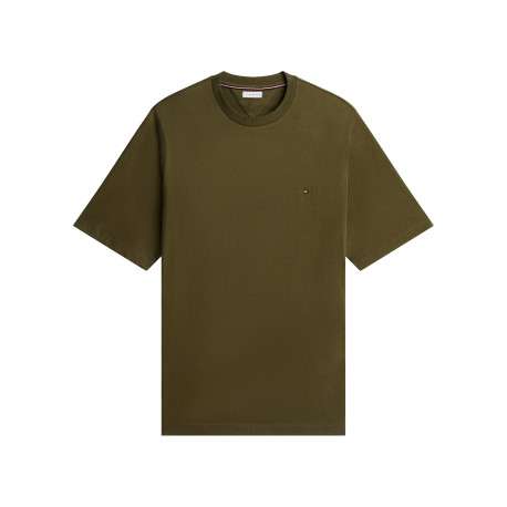 T-shirt kaki uni en coton biologique avec une coupe droite et un col rond
