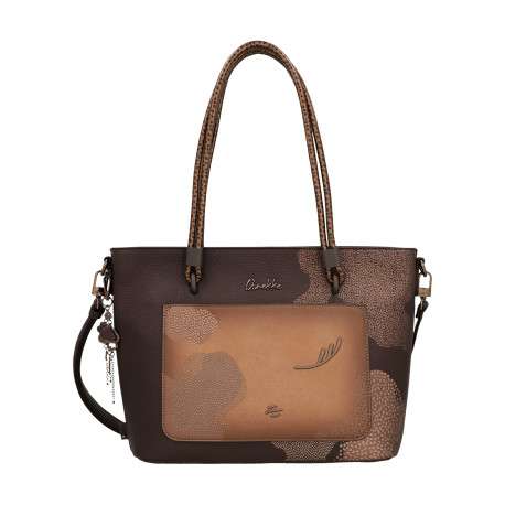 Sac shopping tricolore en simili-cuir grainé à imprimés organiques