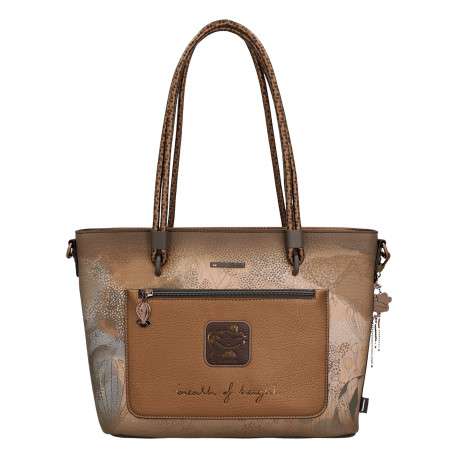 Sac shopping tricolore en simili-cuir grainé à imprimés organiques - Image 2
