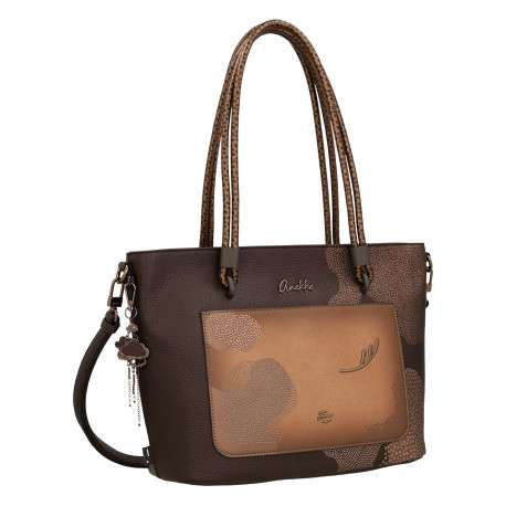 Sac shopping tricolore en simili-cuir grainé à imprimés organiques - Image 3