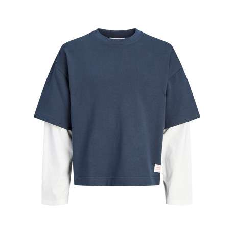 T-shirt en coton bleu et blanc à coupe ajustée pourvu d'un col rond