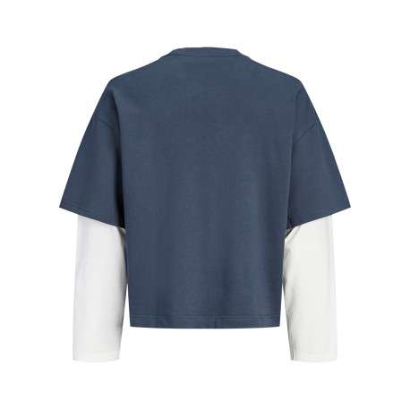 T-shirt en coton bleu et blanc à coupe ajustée pourvu d'un col rond - Image 2