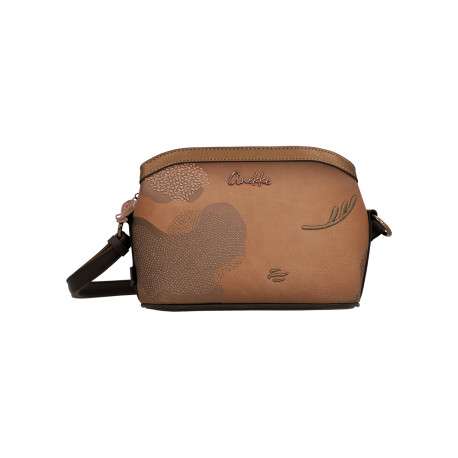 Sac à bandoulière camel en simili-cuir à motifs organique avec 3 compartiments