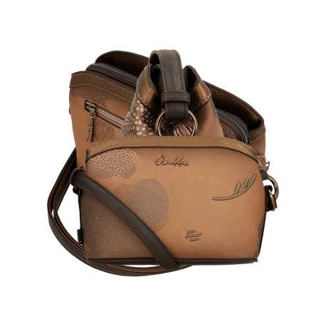 Sac à bandoulière camel en simili-cuir à motifs organique avec 3 compartiments - Image 3