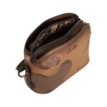 Sac à bandoulière camel en simili-cuir à motifs organique avec 3 compartiments - Image 4