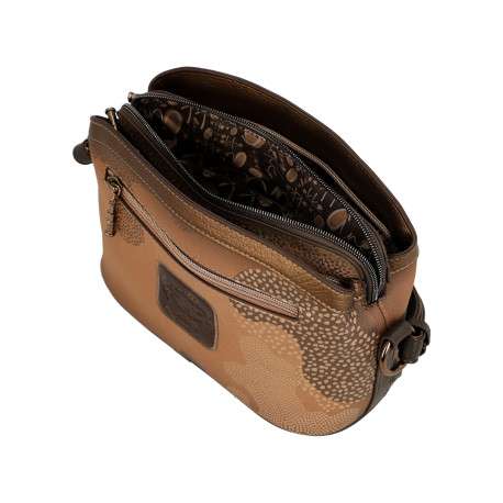 Sac à bandoulière camel en simili-cuir à motifs organique avec 3 compartiments - Image 5