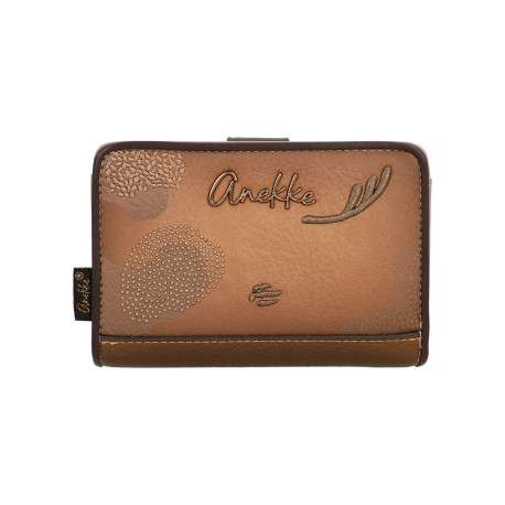 Portefeuille camel en simili-cuir à motifs organiques pourvu d'un volet à fentes
