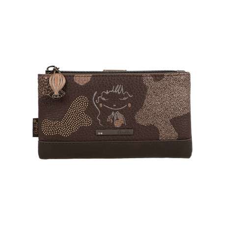 Portefeuille marron en simili-cuir grainé à motifs organiques