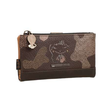 Portefeuille marron en simili-cuir grainé à motifs organiques - Image 3