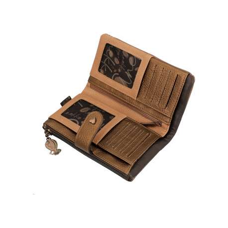 Portefeuille marron en simili-cuir grainé à motifs organiques - Image 5