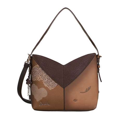 Sac à main porté épaule bicolore en simili-cuir grainé à empiècement en V